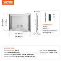Vevor 311465 Двері для доступу до барбекю, 610 x 432 мм, Одинарні двері для зовнішньої кухні, Двері з нержавіючої сталі Vevor 311465 Двері для доступу до барбекю, 610 x 432 мм, Одинарні двері для зовнішньої кухні, Двері з нержавіючої сталі