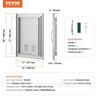Vevor 311454 Двері для доступу до барбекю, 356 x 508 мм, Одинарні двері для зовнішньої кухні, Двері з нержавіючої сталі Vevor 311454 Двері для доступу до барбекю, 356 x 508 мм, Одинарні двері для зовнішньої кухні, Двері з нержавіючої сталі