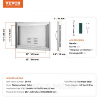 Vevor 311466 Двері для доступу до барбекю, 508 x 356 мм, Одинарні двері для зовнішньої кухні, Двері з нержавіючої сталі, Vevor 311466 Двері для доступу до барбекю, 508 x 356 мм, Одинарні двері для зовнішньої кухні, Двері з нержавіючої сталі,