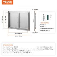 Vevor 311480 Двері для доступу до барбекю, 711 x 482 мм, подвійні двері для зовнішньої кухні, двері з нержавіючої сталі
