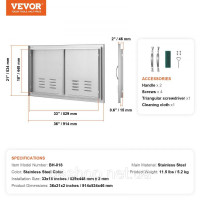 Vevor 311462 Двері для доступу до барбекю, 914 x 534 мм, Подвійні двері для зовнішньої кухні, Двері з нержавіючої сталі