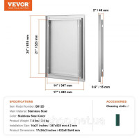 Vevor 311472 Двері для доступу до барбекю, 432 x 610 мм, одинарні двері для зовнішньої кухні, двері з нержавіючої сталі,