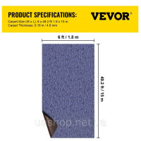 Vevor 311500 Килим, патіо, 1,8 х 15 м, блакитний, всередині приміщення, на вулиці, поліефірне волокно Vevor 311500 Килим, патіо, 1,8 х 15 м, блакитний, всередині приміщення, на вулиці, поліефірне волокно