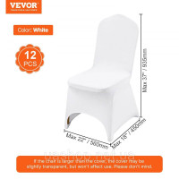 Vevor 311520 Упаковка із 12 білих чохлів на стільці з еластичного спандексу. Універсальний чохол для стільців, знімний та знімний.