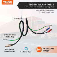 Vevor 310893 12FT Semi Truck Air Line Kit 3-in-1 Air Hoses 7-контактний роз’єм