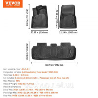 Vevor 310908 Набір автомобільних килимків 3 шт. Килимки TPE підходять для Tesla Model Y 2021-2024