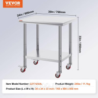 Vevor 311603 Стільниця 76 x 60 x 85 см, робоча поверхня з нержавіючої сталі для кейтерингу, стіл для приготування їжі на колесах, Vevor 311603 Стільниця 76 x 60 x 85 см, робоча поверхня з нержавіючої сталі для кейтерингу, стіл для приготування їжі на колесах,