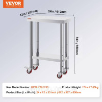Vevor 311601 Робочий стіл 61 x 30 x 85 см з нержавіючої сталі, вантажопідйомність 350 кг, стіл для приготування їжі з коліщатками, Vevor 311601 Робочий стіл 61 x 30 x 85 см з нержавіючої сталі, вантажопідйомність 350 кг, стіл для приготування їжі з коліщатками,