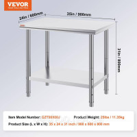 Vevor 311602 Робочий стіл з нержавіючої сталі 900 x 600 x 70 мм Приготування їжі, шиття, прання, рукоділля, використання в гаражі Vevor 311602 Робочий стіл з нержавіючої сталі 900 x 600 x 70 мм Приготування їжі, шиття, прання, рукоділля, використання в гаражі
