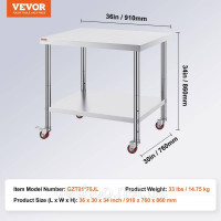 Vevor 311607 Робочий стіл 91 x 76 x 82 см з нержавіючої сталі для громадського харчування прибл. 160 кг для вантажопідйомності Vevor 311607 Робочий стіл 91 x 76 x 82 см з нержавіючої сталі для громадського харчування прибл. 160 кг для вантажопідйомності