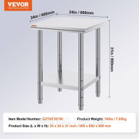 Vevor 311606 Робочий стіл з нержавіючої сталі 60 см x 60 см Для приготування їжі, шиття, прання, рукоділля, використання в гаражі Vevor 311606 Робочий стіл з нержавіючої сталі 60 см x 60 см Для приготування їжі, шиття, прання, рукоділля, використання в гаражі