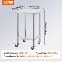 Vevor 311620 Стіл виробничий кухонний стіл розкладний торговий 610х610мм Vevor 311620 Стіл виробничий кухонний стіл розкладний торговий 610х610мм