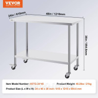 Vevor 311623 Стіл з нержавіючої сталі Стіл для комерційної підготовки 610x1219 мм срібло Vevor 311623 Стіл з нержавіючої сталі Стіл для комерційної підготовки 610x1219 мм срібло