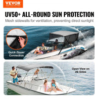 Vevor 310961 Чохол для човна з 4-ма арками біміні, ширина установки 231-244 см, навіс з поліестеру 600D, чохол для човна зі