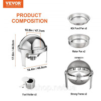 Vevor 311692 2-компонентний контейнер для підігріву їжі з рухомою кришкою 5,5 л х 2, круглий контейнер для підігріву їжі з