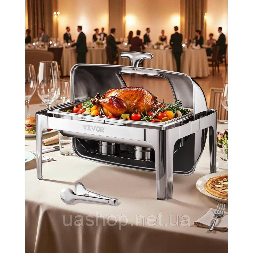 Vevor 311703 Набір посуду Chafing Dish Set нержавіюча сталь 3,9 л 2 контейнери Rolltop Silver