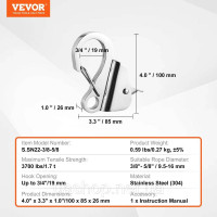 Vevor 310978 Гаки для човнових якорів, ковзний якір з нержавіючої сталі 304, безвузлова якірна система зі швидкознімним Vevor 310978 Гаки для човнових якорів, ковзний якір з нержавіючої сталі 304, безвузлова якірна система зі швидкознімним