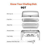Vevor 311705 Набір посуду Chafing Dish Set нержавіюча сталь 8,5 л 1 контейнер Rolltop Silver