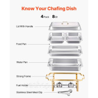 Vevor 311708 Набір посуду Chafing Dish Set Нержавіюча сталь 7,5 л/4 л Фуршет Золоте Весілля