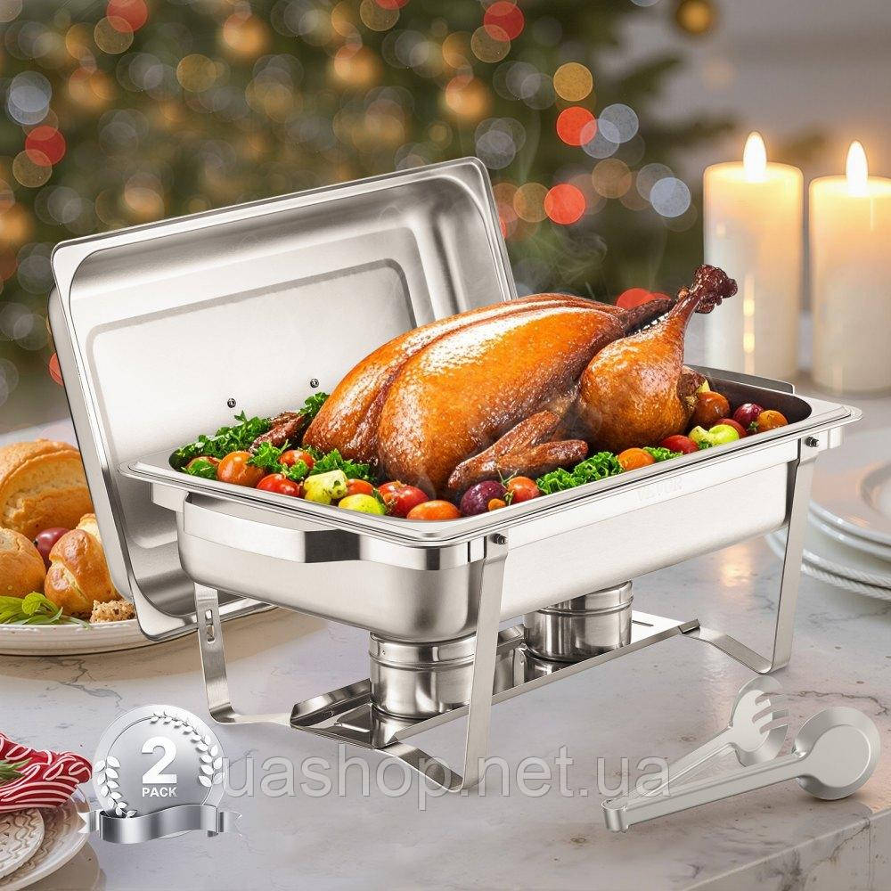 Vevor 311710 Набір посуду Chafing Dish Set Нержавіюча сталь 7,5 л 2 шт. Буфет прямокутний