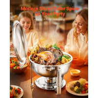 Vevor 311711 Набір посуду Chafing Dish Set, нержавіюча сталь, 4,7 л, 2 предмети, круглий срібний Vevor 311711 Набір посуду Chafing Dish Set, нержавіюча сталь, 4,7 л, 2 предмети, круглий срібний