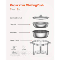 Vevor 311711 Набір посуду Chafing Dish Set, нержавіюча сталь, 4,7 л, 2 предмети, круглий срібний Vevor 311711 Набір посуду Chafing Dish Set, нержавіюча сталь, 4,7 л, 2 предмети, круглий срібний