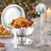 Vevor 311711 Набір посуду Chafing Dish Set, нержавіюча сталь, 4,7 л, 2 предмети, круглий срібний Vevor 311711 Набір посуду Chafing Dish Set, нержавіюча сталь, 4,7 л, 2 предмети, круглий срібний