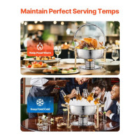 Vevor 311713 Chafing Dish Set Буфет Марміт 4,7 л Золота скляна кришка Round Party Vevor 311713 Chafing Dish Set Буфет Марміт 4,7 л Золота скляна кришка Round Party