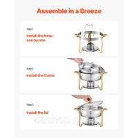 Vevor 311713 Chafing Dish Set Буфет Марміт 4,7 л Золота скляна кришка Round Party Vevor 311713 Chafing Dish Set Буфет Марміт 4,7 л Золота скляна кришка Round Party
