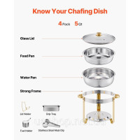 Vevor 311713 Chafing Dish Set Буфет Марміт 4,7 л Золота скляна кришка Round Party Vevor 311713 Chafing Dish Set Буфет Марміт 4,7 л Золота скляна кришка Round Party