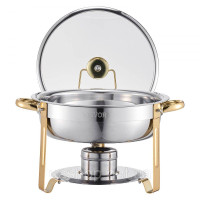 Vevor 311713 Chafing Dish Set Буфет Марміт 4,7 л Золота скляна кришка Round Party Vevor 311713 Chafing Dish Set Буфет Марміт 4,7 л Золота скляна кришка Round Party