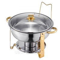 Vevor 311713 Chafing Dish Set Буфет Марміт 4,7 л Золота скляна кришка Round Party Vevor 311713 Chafing Dish Set Буфет Марміт 4,7 л Золота скляна кришка Round Party