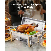 Vevor 311714 Набір посуду Chafing Dish Set Нержавіюча сталь 7,5 л 4 ємності Gold Buffet Vevor 311714 Набір посуду Chafing Dish Set Нержавіюча сталь 7,5 л 4 ємності Gold Buffet