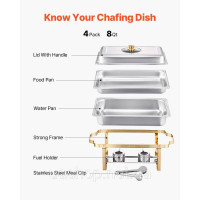 Vevor 311714 Набір посуду Chafing Dish Set Нержавіюча сталь 7,5 л 4 ємності Gold Buffet Vevor 311714 Набір посуду Chafing Dish Set Нержавіюча сталь 7,5 л 4 ємності Gold Buffet