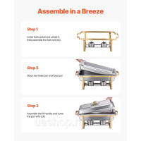 Vevor 311714 Набір посуду Chafing Dish Set Нержавіюча сталь 7,5 л 4 ємності Gold Buffet Vevor 311714 Набір посуду Chafing Dish Set Нержавіюча сталь 7,5 л 4 ємності Gold Buffet