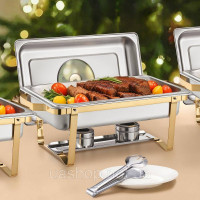 Vevor 311714 Набір посуду Chafing Dish Set Нержавіюча сталь 7,5 л 4 ємності Gold Buffet Vevor 311714 Набір посуду Chafing Dish Set Нержавіюча сталь 7,5 л 4 ємності Gold Buffet