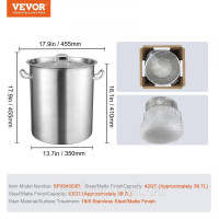 Vevor 311728 Каструля 39,7 л з нержавіючої сталі, 350 x 410 мм Великий об'єм супової каструлі з композитної основи, підходить як Vevor 311728 Каструля 39,7 л з нержавіючої сталі, 350 x 410 мм Великий об'єм супової каструлі з композитної основи, підходить як