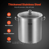 Vevor 311731 Соусник Stockpot 22,7 л з нержавіючої сталі, ручка кришки для соусу Vevor 311731 Соусник Stockpot 22,7 л з нержавіючої сталі, ручка кришки для соусу