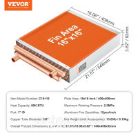 Vevor 311038 Теплообмінник 40,64x40,64 см 3-рядний 9,53 мм мідні з'єднання 193 ребра Vevor 311038 Теплообмінник 40,64x40,64 см 3-рядний 9,53 мм мідні з'єднання 193 ребра