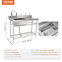 Vevor 311781 Мийка з нержавіючої сталі, одинарна чаша з робочим столом, 100 x 49 x 95 см Vevor 311781 Мийка з нержавіючої сталі, одинарна чаша з робочим столом, 100 x 49 x 95 см