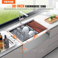 Vevor 311786 Кухонна мийка farmhouse, Вбудована мийка з нержавіючої сталі 304, Вбудована кухонна мийка з обробною дошкою та