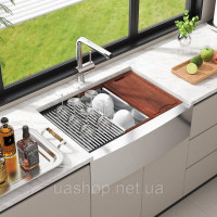 Vevor 311786 Кухонна мийка farmhouse, Вбудована мийка з нержавіючої сталі 304, Вбудована кухонна мийка з обробною дошкою та