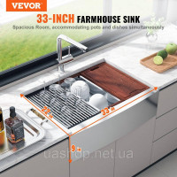 Vevor 311787 Кухонна мийка, вбудована мийка з нержавіючої сталі 304, вбудована кухонна мийка з обробною дошкою та друшляком,
