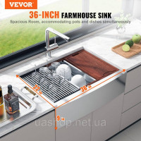 Vevor 311788 Кухонна мийка farmhouse, вбудована мийка з нержавіючої сталі 304, вбудована кухонна мийка з обробною дошкою та