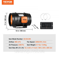 VEVOR 68W Канальний вентилятор для димовидалення Канальний вентилятор для витяжного повітря Канальний