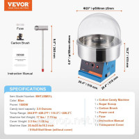 Vevor 312428 Електрична машина для приготування солодкої вати, машина для виробництва солодкої вати потужністю 1000 Вт, комерційна