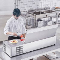 Vevor 312471 Охолоджувана настільна станція для приготування спецій з 3 каструлями 1/3 та каструлями 4 каструлі х 1/6, корпус із Vevor 312471 Охолоджувана настільна станція для приготування спецій з 3 каструлями 1/3 та каструлями 4 каструлі х 1/6, корпус із
