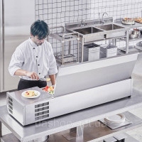 Vevor 312473 Охолоджувана настільна станція для приготування спецій з 4 каструлями 1/3 та каструлями 4 каструлі х 1/6, корпус із Vevor 312473 Охолоджувана настільна станція для приготування спецій з 4 каструлями 1/3 та каструлями 4 каструлі х 1/6, корпус із