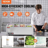 Vevor 312477 Refrigerated Spice Station, холодильна настільна станція для спецій потужністю 145 Вт з каструлями, корпус із Vevor 312477 Refrigerated Spice Station, холодильна настільна станція для спецій потужністю 145 Вт з каструлями, корпус із