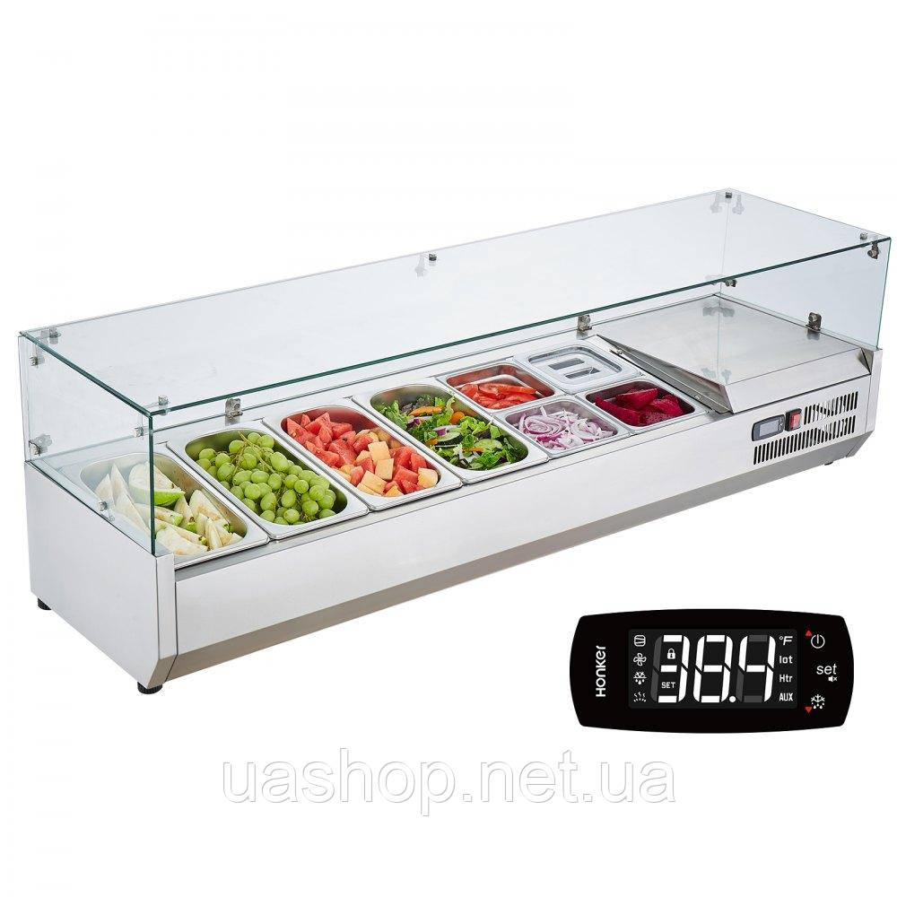 Vevor 312475 Охолоджувана настільна станція для приготування спецій з 4 каструлями 1/3 та каструлями 4 x 1/6 каструлі, корпус із